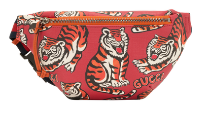 Tiger Print Waist Bag, &pound;280, Handbags, Red, Canvas, Front view